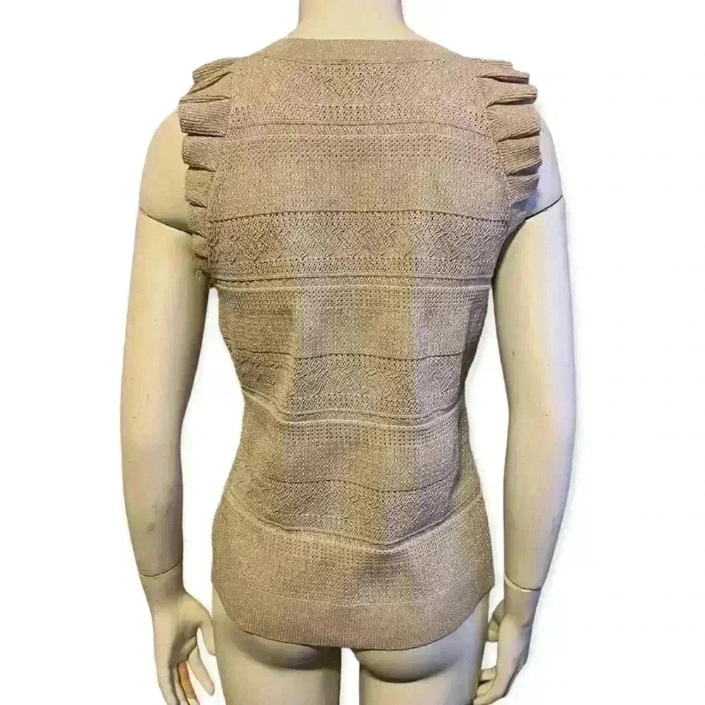 INC metallic gold flutter sleeves knit shell top women’s size large - Picture 4 of 11